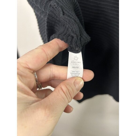 Offline By Aerie Textured Black Quarter Zip Long Sleeve Sweater Size XXS - Picture 9 of 9